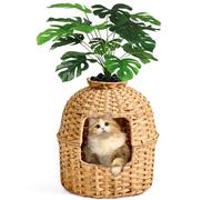 SETVSON Caja de arena para gatos, caja de arena oculta para gatos con plantas artificiales, caja de arena para gatos tejida a mano con caja de arena para gatos, caja de arena cerrada para gatos en