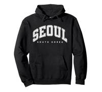 Seúl Corea del Sur Varsity Style Texto Blanco Sudadera con Capucha