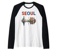 Seúl Skyline Corea del Sur Arquitectura Viaje Souvenir Camiseta Manga Raglan