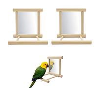 Seully 2 Piezas Espejo Pájaro Loro, Perca Soporte de pájaro con Espejo,Jaula de pájaros Perchas Espejo Masticar Juguete de Madera Cacatúas para Guacamayo Gris Africano/Inseparables