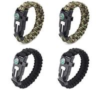 Seully 4 Piezas Pulsera de Salvavidas para Acampar,5 en 1 Pulseras para Exteriores con Iniciador de Fuego de Pedernal/Raspador/Brújula/Silbato, Senderismo, Camping o Actividades al Aire Libre