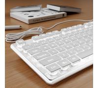 SEUNKWANG EWEADN GX710S - Teclados de computadora retroiluminados, teclado USB con cable con retroiluminación blanca, panel de metal, Plug and Play, teclas de pudín, teclado de computadora de tamaño