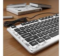 SEUNKWANG EWEADN GX710S - Teclados de computadora retroiluminados, teclado USB con cable con retroiluminación blanca, panel de metal, Plug and Play, teclas de pudín, teclado de computadora de tamaño