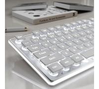 SEUNKWANG EWEADN GX710S - Teclados de computadora retroiluminados, teclado USB con cable con retroiluminación blanca, panel de metal, Plug and Play, teclas de pudín, teclado de computadora de tamaño