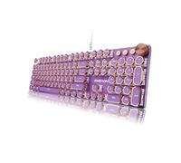 SEUNKWANG EWEADN Teclado mecánico para juegos estilo máquina de escribir, LED retroiluminado, botón de control de medios, cable USB-C, interruptor rosa, 104 teclas