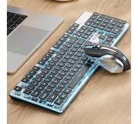 SEUNKWANG EWEADN - Teclado y mouse inalámbricos V3 con retroiluminación azul, panel de metal, Bluetooth/2.4G, teclado de computadora recargable y mouse, combo de teclado inalámbrico silencioso