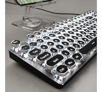 SEUNKWANG EWEADN TK100 - Teclado mecánico con cable, 104 teclas estéticas con retroiluminación blanca, antifantasma, interruptor azul con cable, bonito teclado negro