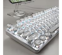 SEUNKWANG EWEADN TK100 - Teclado mecánico con cable estilo máquina de escribir, 104 teclas, teclado estético de máquina de escribir con retroiluminación blanca, antifantasma, interruptor azul con
