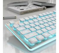 SEUNKWANG GX710S - Teclados de computadora retroiluminados, teclado USB con cable con retroiluminación azul, panel de metal, Plug and Play, teclas de pudín, teclado de computadora de tamaño completo