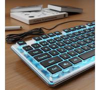 SEUNKWANG Teclado retroiluminado con cable con teclas de pudín, teclado de computadora silencioso de tamaño completo, retroiluminación azul, fácil de leer, nunca se decolora, panel de metal, bonita