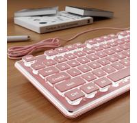 SEUNKWANG Teclado retroiluminado con cable con teclas de pudín, teclado de computadora silencioso de tamaño completo, retroiluminación blanca, fácil de leer, nunca se decolora, panel de metal, bonita
