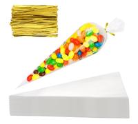 SEUNMUK 1000 bolsas de cono dulce de 16 × 30 cm, bolsas de plástico transparente con 1000 lazos, bolsas de cono de celofán triangular transparente para chocolate, dulces, galletas, hornear, mostrar y