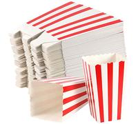 SEUNMUK 120 Pack Cajas de Palomitas de Papel a Rayas, 280gsm Mini Bolsas de Cartón para Palomitas Pequeños Contenedores de Papel para Caramelos, para Noches de Cine, Fiestas, Bodas, Rojo y Blanco