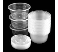 SEUNMUK Paquete de 100 recipientes transparentes de 450 ml para llevar con tapa, recipientes redondos de plástico para alimentos, recipientes de salsa de plástico para cocina, restaurante