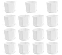 SEUNMUK Paquete de 15 macetas pequeñas de plástico de 9 cm, contenedor de flores de jardín interior con agujeros de drenaje y bandeja, macetas hexagonales blancas para suculentas, cactus, hierbas,