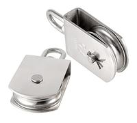 SEUNMUK Paquete de 2 rodillos de elevación M75 de una sola polea, capacidad de carga de 1500 libras de acero inoxidable resistente de una sola rueda giratoria de elevación bloque de polea fija para cuerda y aparejos, color plateado