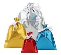SEUNMUK Paquete de 32 bolsas de envoltura con cordón de 4 tamaños surtidos, bolsas grandes de regalo de 4 colores, bolsas de regalo de papel de aluminio brillante para, bodas