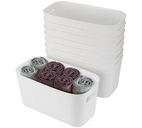 SEUNMUK Paquete de 8 cubos de almacenamiento de plástico blanco de 10 x 15 cm, cubos de almacenamiento con asa, organizador de plástico blanco para cocina, despensa, baño, dormitorio, lavandería, cuarto de baño