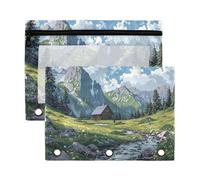 Sevdomey Alpine Landscape - Estuche para lápices de 3 anillos con ventana transparente, paquete de 2 bolsas con cremallera para oficina, Paisaje alpino, 7.08*9.85 inch, Bolsa para lápices