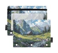 Sevdomey Alpine Landscape - Estuche para lápices de 3 Anillos con Ventana Transparente, Paquete de 2 Bolsas con Cremallera para Oficina, Paisaje Alpino, 7.08 * 9.84 Inch, Bolsa para lápices