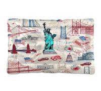 Sevdomey American Landmarks - Cama para mascotas, cama para perro, gato, cama de perrera, colchón, lavable, suave, cómoda, con parte inferior antideslizante para perros pequeños, medianos y grandes