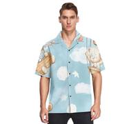 Sevdomey Bears in Hot Air Balloons Camisa hawaiana de manga corta con botones para hombre, camisa casual perfecta para la playa y el verano, Osos en globos de aire caliente, L