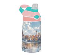 Sevdomey Beautiful Panoramic View - Botella de agua con pajilla para niñas y niños, acero inoxidable, aislada, a prueba de fugas, 480 ml, para escuela, guardería, viajes, deportes