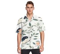 Sevdomey Birds Perched Branches - Camisa hawaiana de manga corta con botones para hombre, camisa informal perfecta para la playa y el verano, Pájaros con ramas posadas, L