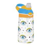 Sevdomey Blue Eyes - Botella de agua para niños y niñas, con pajilla, de acero inoxidable, aislada, a prueba de fugas, 480 ml, para escuela, guardería, viajes, deportes