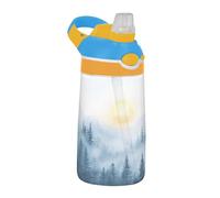 Sevdomey Blue Mountain Forest - Botella de agua para niños y niñas, con pajilla, de acero inoxidable, aislada, a prueba de fugas, 480 ml, para escuela, guardería, viajes, deportes