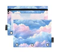 Sevdomey Blue Sky Cloud - Estuche para lápices de 3 Anillos con Ventana Transparente, Paquete de 2 Bolsas con Cremallera para Oficina, Blue Sky Cloud, 7.08 * 9.272 Inch, Bolsa para lápices