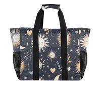 Sevdomey Boho Moon and Sun - Bolsa de playa grande de lona impermeable con bolsillos para mujer, viajes, gimnasio, piscina