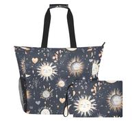 Sevdomey Bolsa de playa Boho Moon and Sun grande de 36 L con compartimento húmedo y seco, impermeable, para viajes, gimnasio, piscina, natación, a prueba de arena