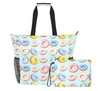Sevdomey Bolsa de playa colorida con forma de donas grandes de 36 L con compartimento húmedo y seco, impermeable, para viajes, gimnasio, piscina, natación, a prueba de arena