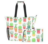 Sevdomey Bolsa de playa con diseño de cactus en maceta, grande, de 36 L, con compartimento húmedo y seco, impermeable, para viajes, gimnasio, piscina, natación, a prueba de arena