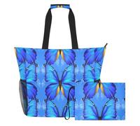 Sevdomey Bolsa de playa con diseño de mariposas azules de 36 L con compartimento húmedo y seco, impermeable, para viajes, gimnasio, piscina, natación, a prueba de arena