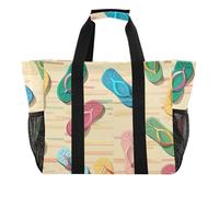 Sevdomey Bolsa de playa grande con patrón de chanclas de colores, bolsa de lona impermeable con bolsillos para mujer, viajes, gimnasio, piscina