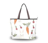 Sevdomey Bonita bolsa de mano de conejo para mujer con cremallera, bolsa de lona de gran capacidad para el trabajo, viajes y compras, Bonitos conejos, 40 x 29 x 9cm
