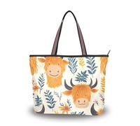 Sevdomey Bonita bolsa de mano de vaca de las Tierras Altas para mujer con cremallera, bolso de lona de gran capacidad para el trabajo, viajes y compras, Bonita vaca de las tierras altas, 45 x 33 x
