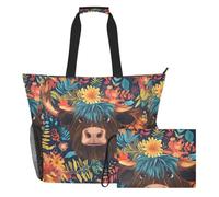 Sevdomey Bonita bolsa de playa de vaca de las Tierras Altas de 36 L con compartimento húmedo y seco, impermeable, para viajes, gimnasio, piscina, natación, a prueba de arena