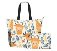 Sevdomey Bonita bolsa de playa de vaca de las Tierras Altas de 36 L con compartimento húmedo y seco, impermeable, para viajes, gimnasio, piscina, natación, a prueba de arena