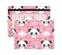 Sevdomey Bonito estuche de 3 anillos con ventana transparente, paquete de 2 bolsas con cremallera para oficina, Lindo panda, 7.08*9.85 inch, Bolsa para lápices