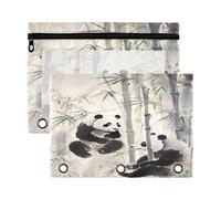 Sevdomey Bonito estuche de 3 anillos con ventana transparente, paquete de 2 bolsas con cremallera para oficina, Lindo panda, 7.08*9.85 inch, Bolsa para lápices