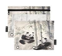 Sevdomey Bonito Estuche de 3 Anillos con Ventana Transparente, Paquete de 2 Bolsas con Cremallera para Oficina, Lindo Panda, 7.08 * 9.84 Inch, Bolsa para lápices