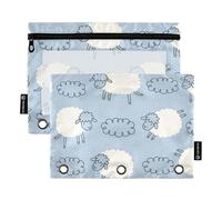 Sevdomey Bonito Estuche de 3 Anillos con Ventana Transparente, Paquete de 2 Carpetas con Cremallera para Oficina, Linda Oveja de Dibujos Animados, 7.08 * 9.84 Inch, Bolsa para lápices