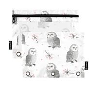 Sevdomey Bonito estuche para lápices de búhos de acuarela con 3 anillos con ventana transparente, paquete de 2 bolsas con cremallera para oficina, Bonitos búhos de acuarela, 7.08*9.84 inch, Bolsa para