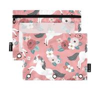 Sevdomey Bonito estuche para lápices de caballos blancos con 3 anillos con ventana transparente, paquete de 2 bolsas con cremallera para oficina, Bonitos caballos blancos, 7.08*9.84 inch, Bolsa para