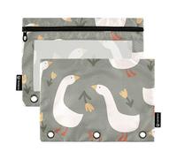 Sevdomey Bonito estuche para lápices de ganso de dibujos animados de 3 anillos con ventana transparente, paquete de 2 bolsas con cremallera para oficina, Bonito ganso de dibujos animados, 7.08*9.359