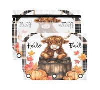 Sevdomey Bonito estuche para lápices de vaca de las Tierras Altas con 3 anillos con ventana transparente, paquete de 2 bolsas con cremallera para oficina, Bonita vaca de las tierras altas, 7.08*9.85