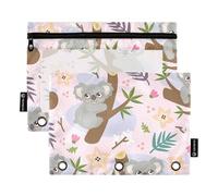 Sevdomey Bonito Estuche para lápices Koala de 3 Anillos con Ventana Transparente, Paquete de 2 Bolsas con Cremallera para Oficina, Lindo Koala, 7.08 * 9.406 Inch, Bolsa para lápices